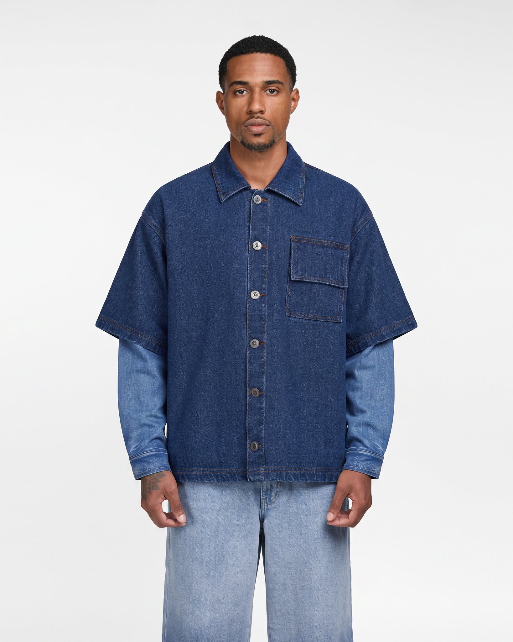 Double-Sleeve Denim Shirt (Blue)