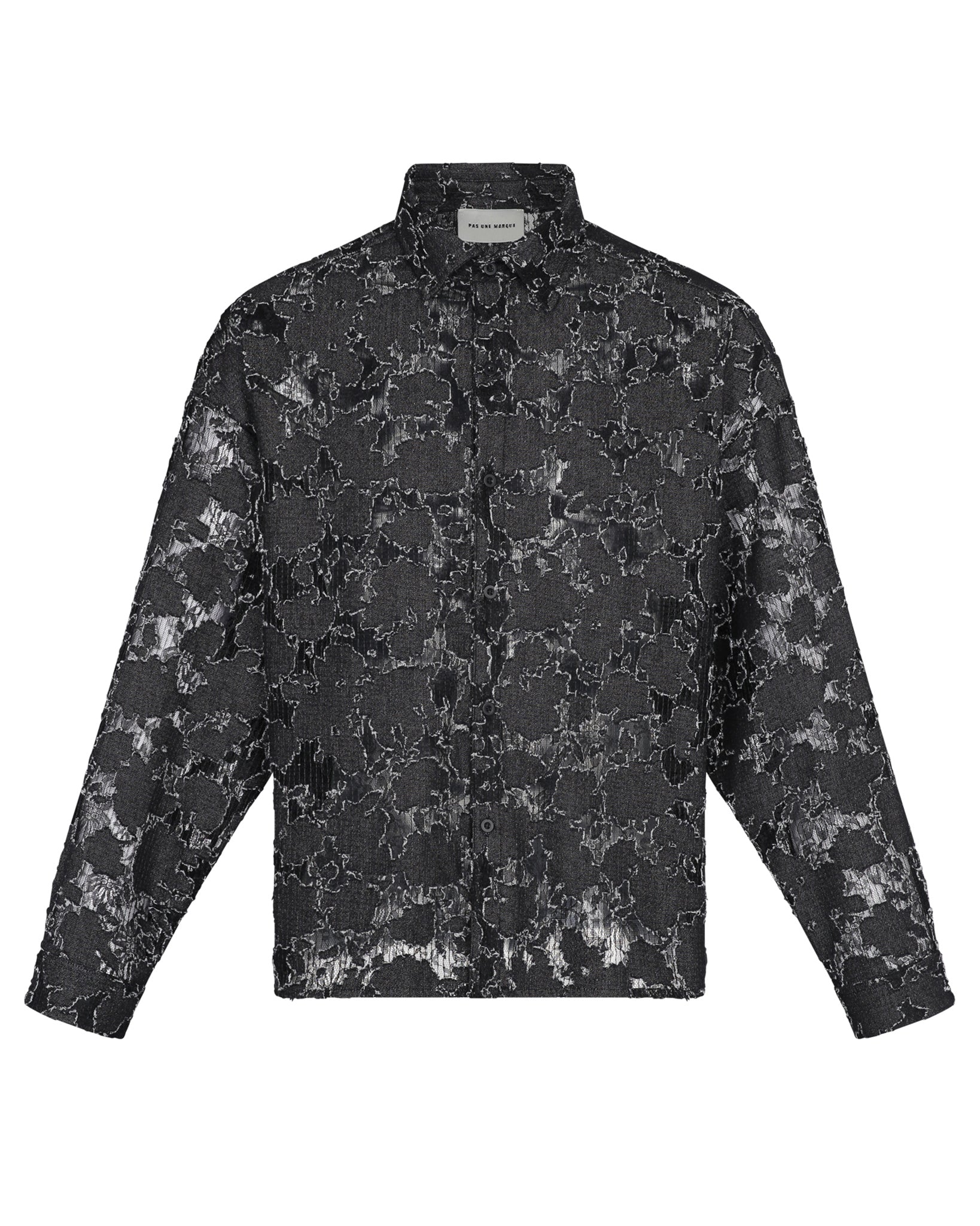 Lace Long Sleeve Button Down Shirt (Black)