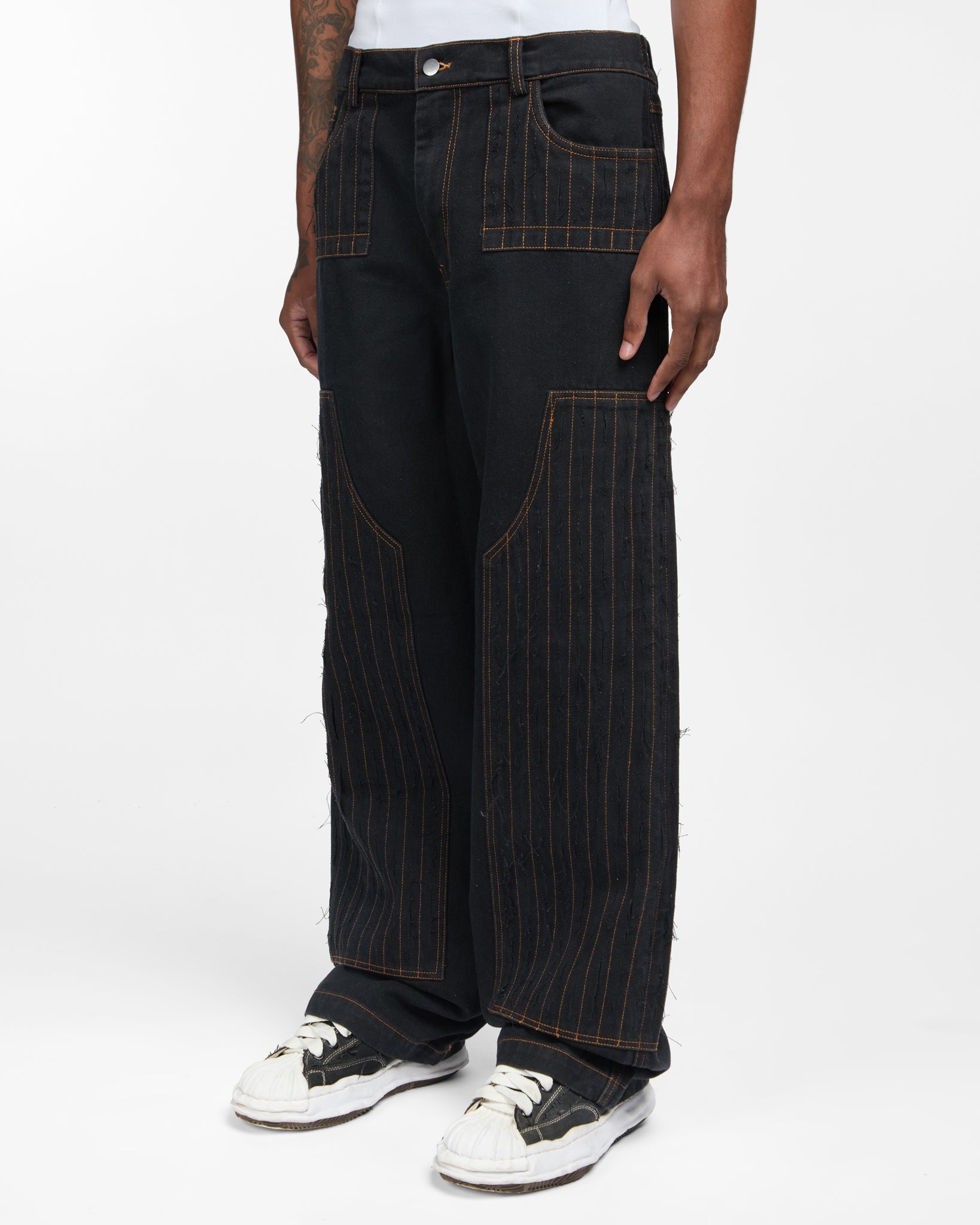 Distressed Patch Carpenter Pants