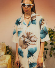 Butterfly Ensemble Short Sleeve Shirt (Turquoise / Beige)
