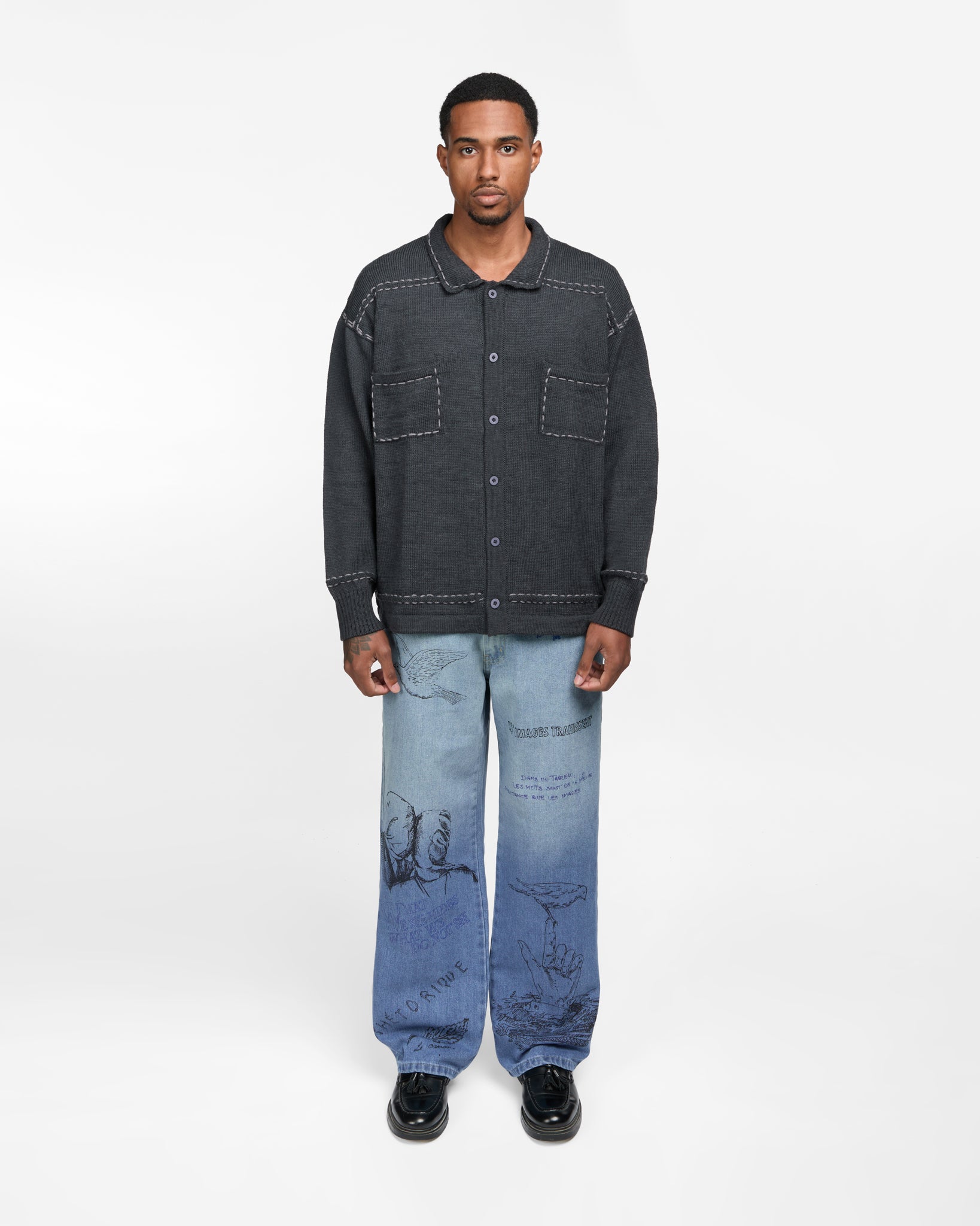 Embroidered Knit Shirt (Black)