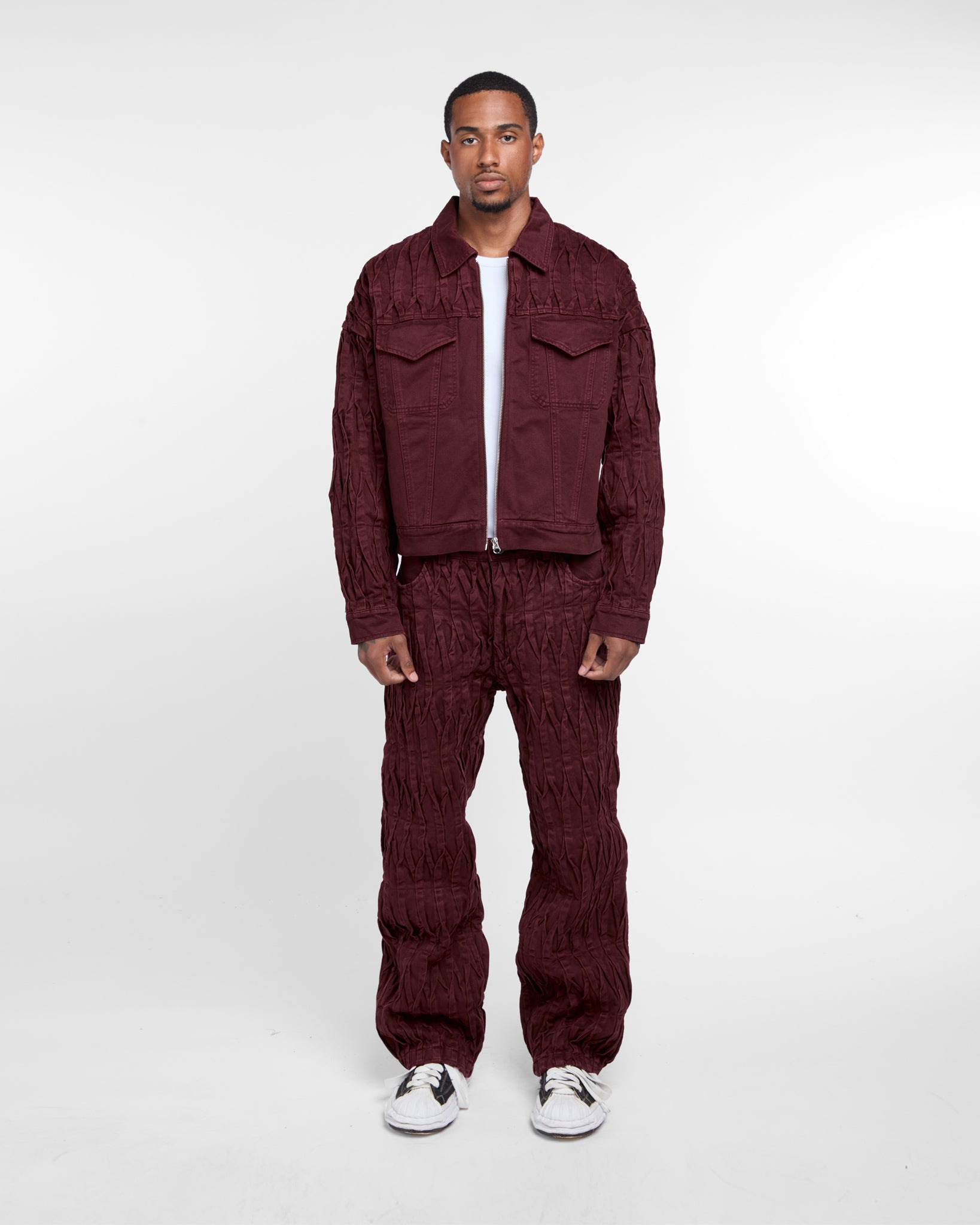 Pintuck Denim Jacket (Burgundy)