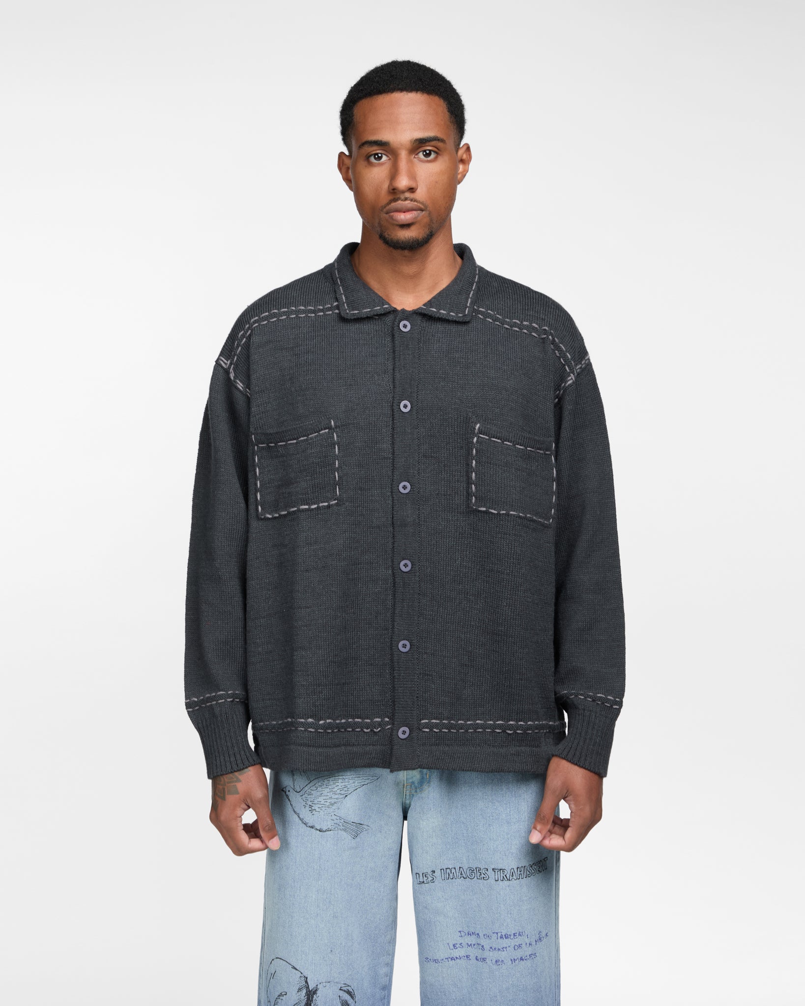 Embroidered Knit Shirt (Black)