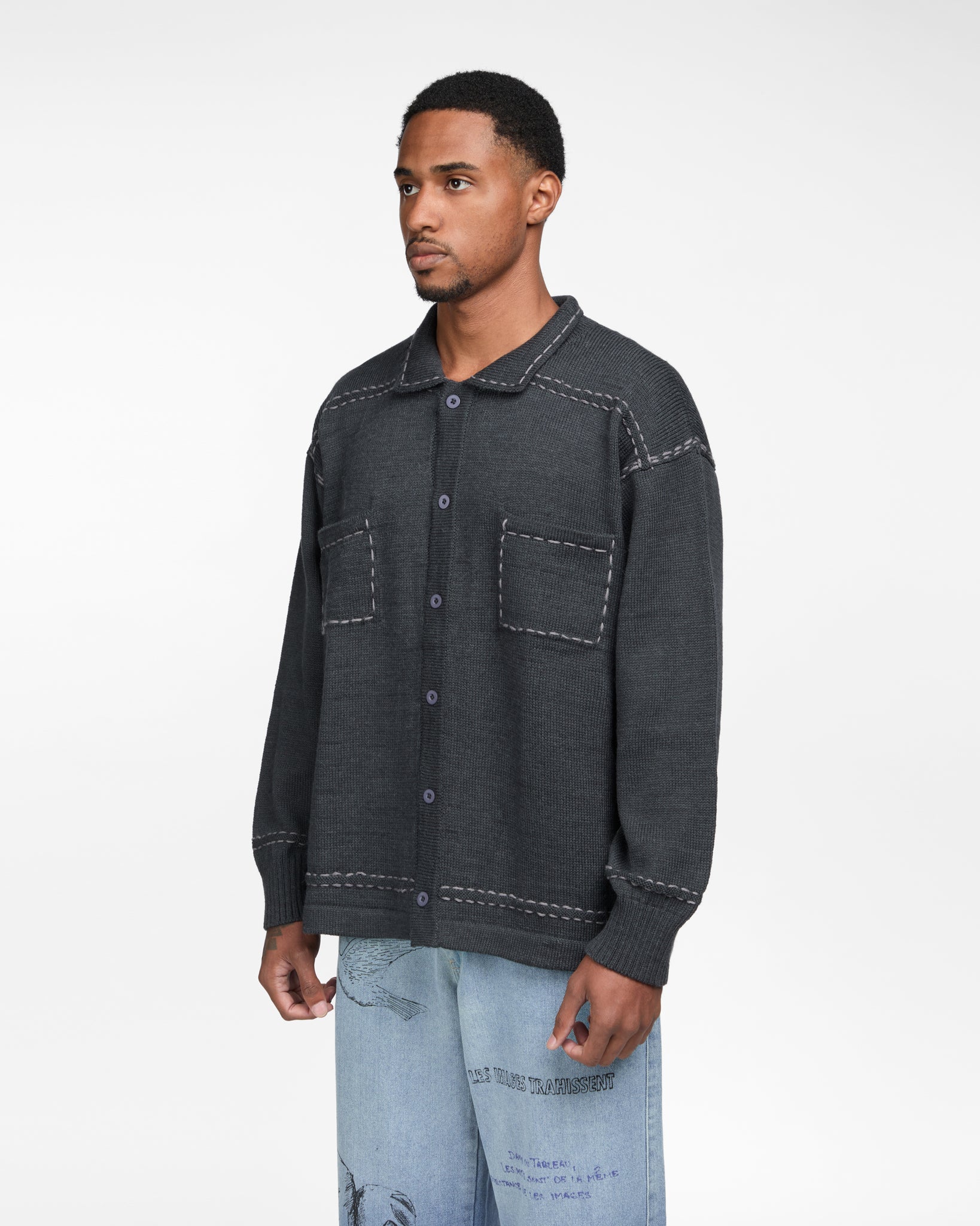 Embroidered Knit Shirt (Black)