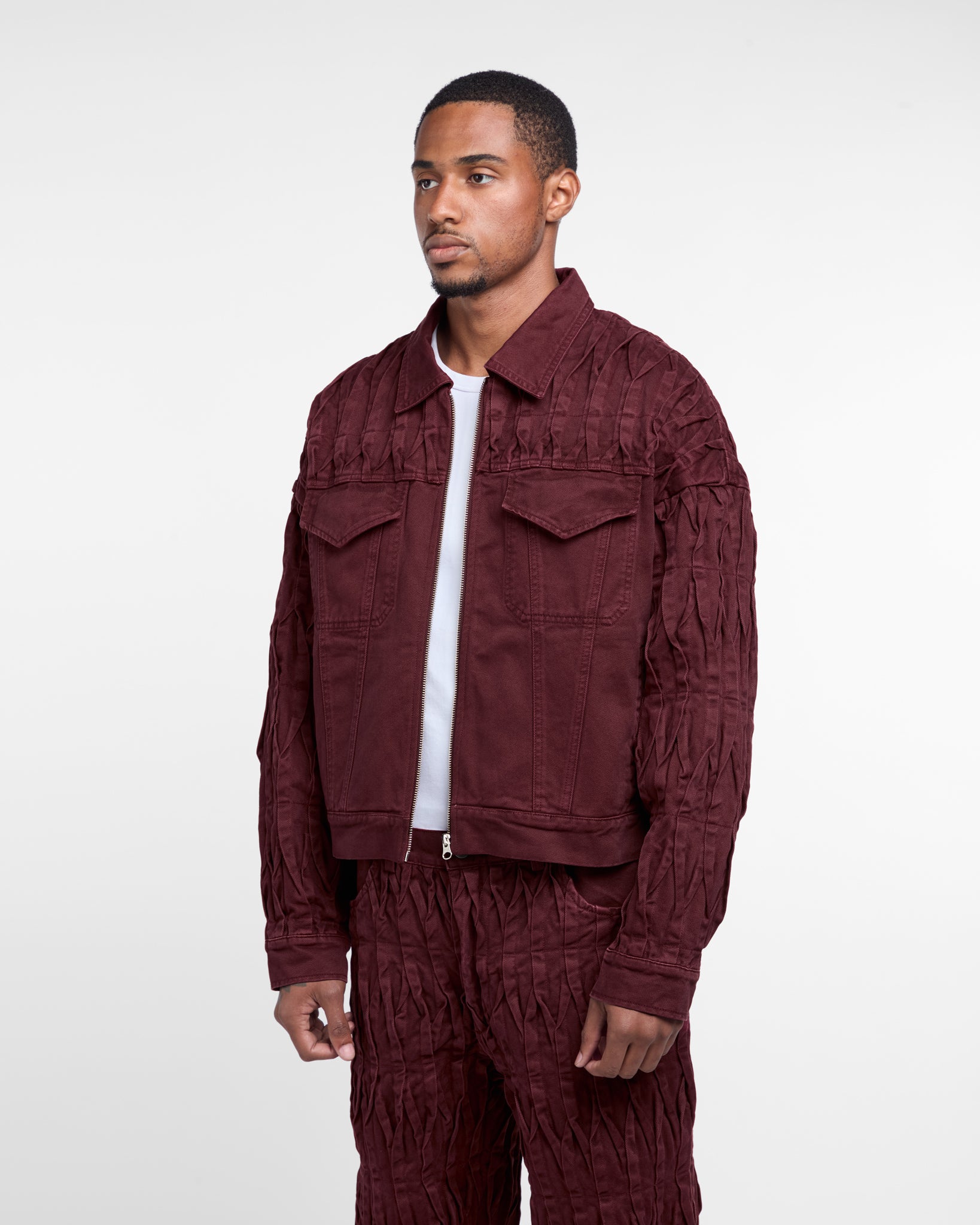 Pintuck Denim Jacket (Burgundy)