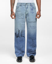 Sketch-Print Denim Pants