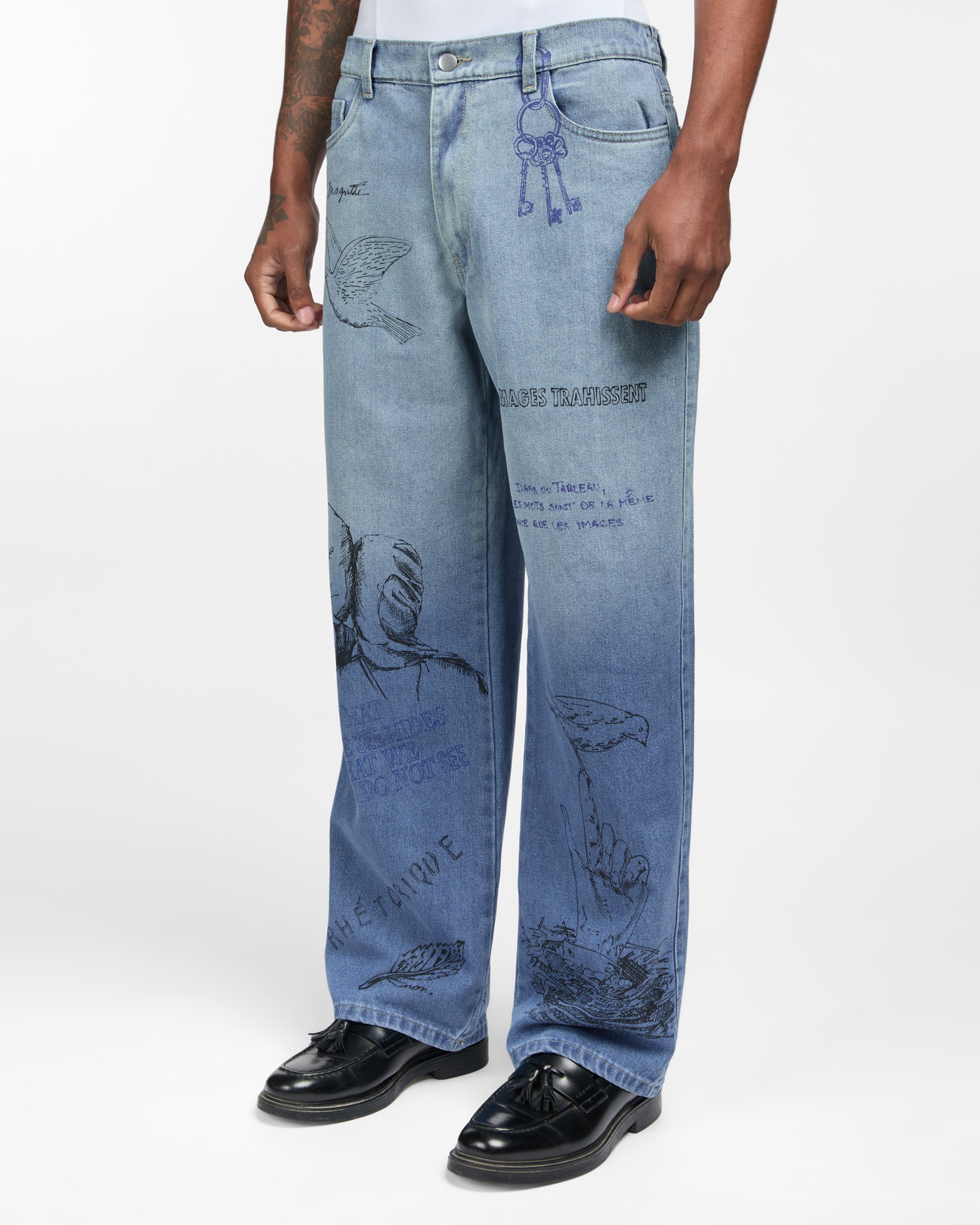 Sketch-Print Denim Pants