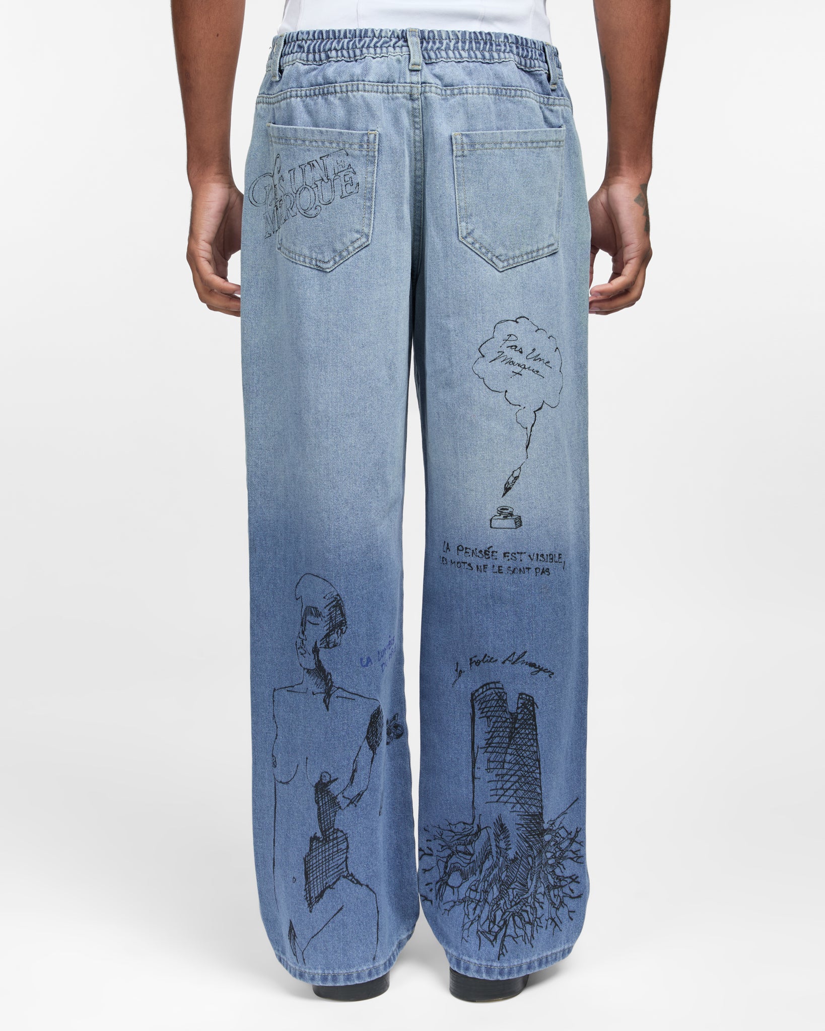 Sketch-Print Denim Pants
