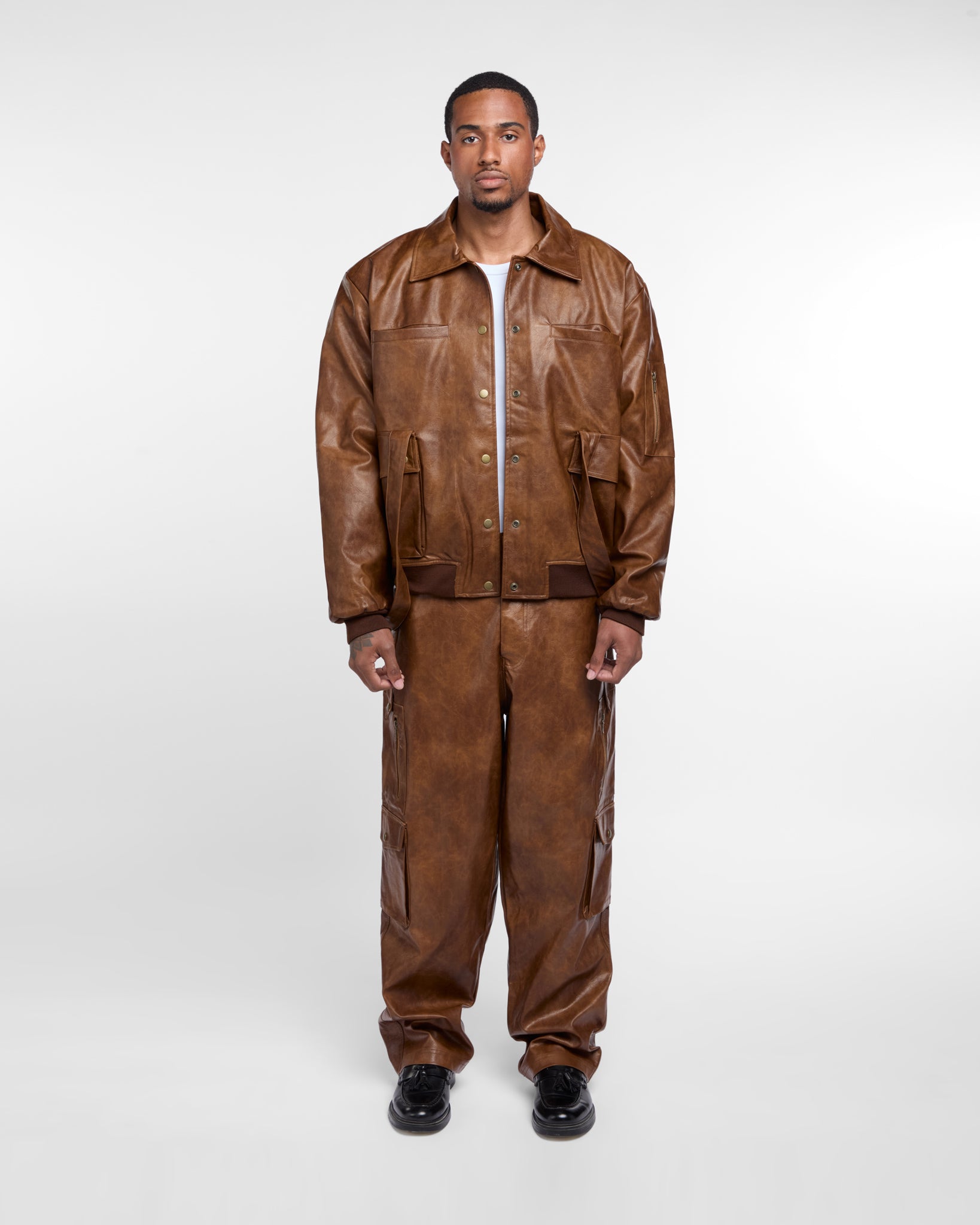 Military Vegan Leather Jacket (Brown)