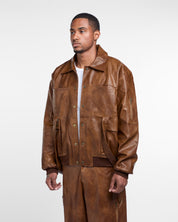 Military Vegan Leather Jacket (Brown)