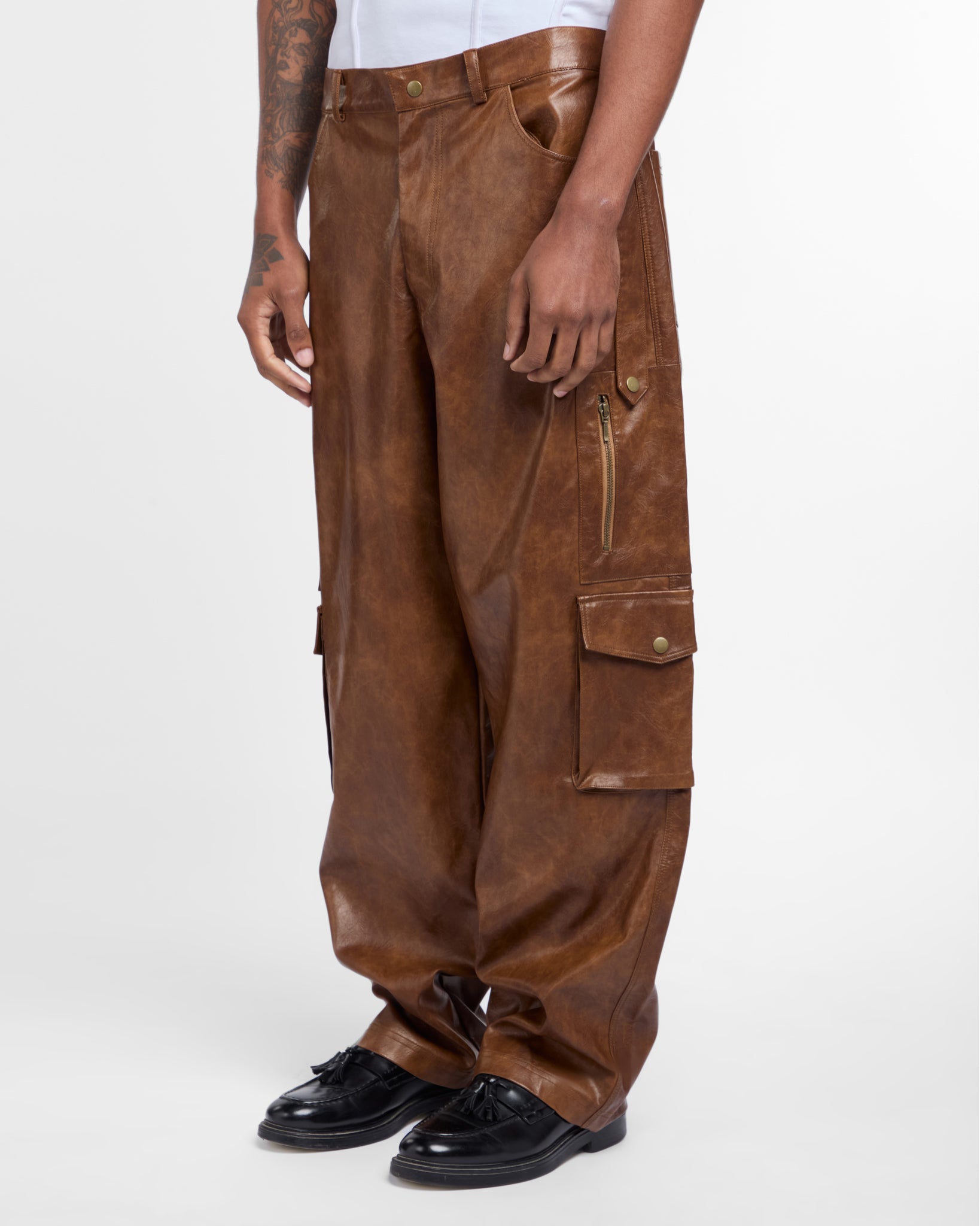 Military Leather Trousers (Brown)