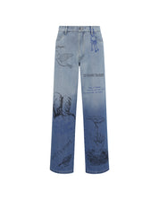 Sketch-Print Denim Pants