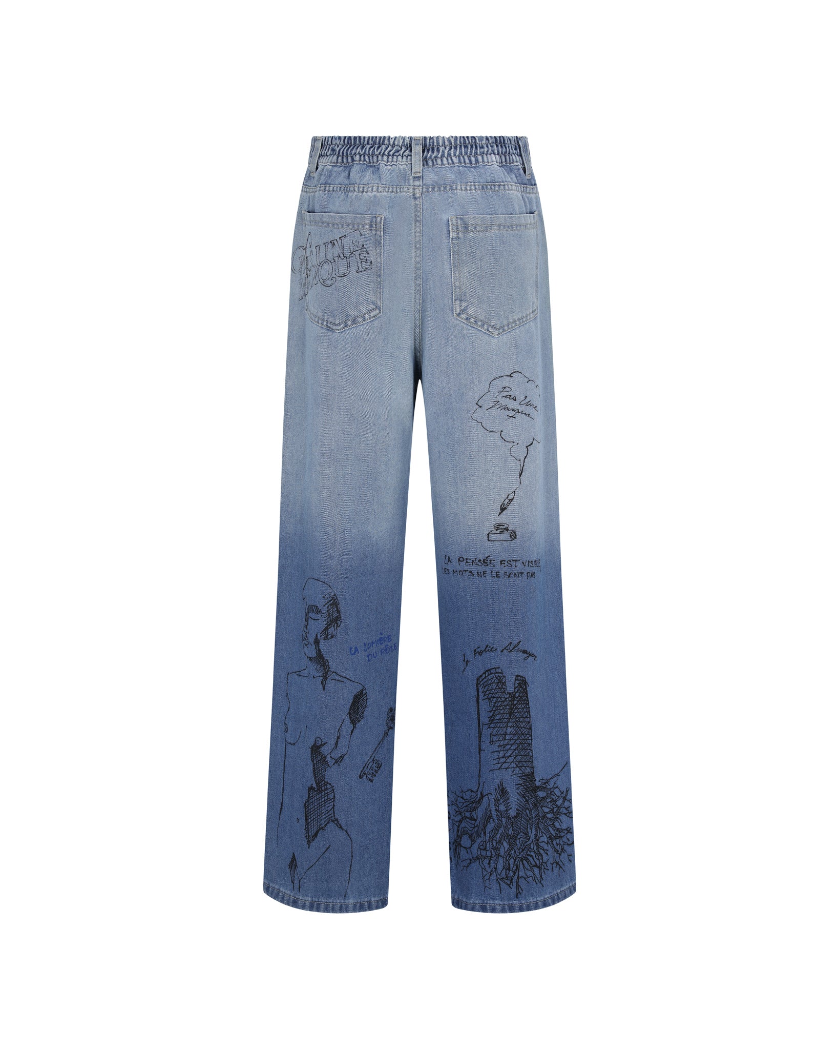 Sketch-Print Denim Pants