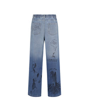 Sketch-Print Denim Pants