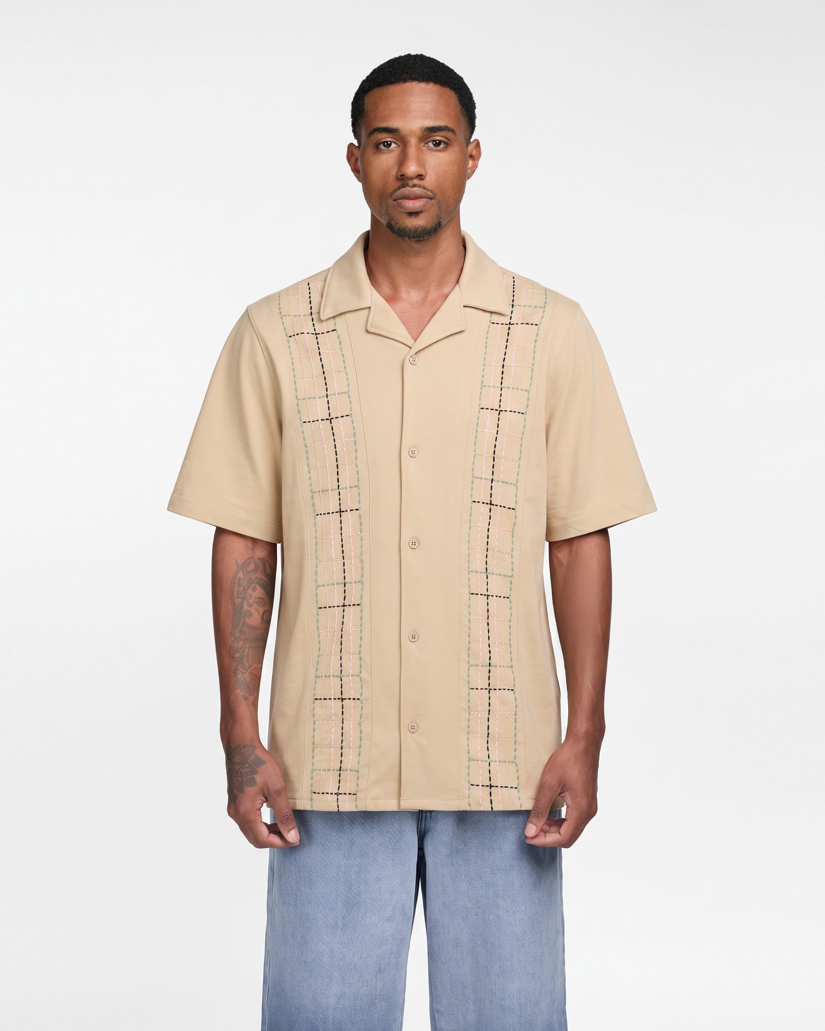 Embroidery of Disruption Button Down Shirt (Multi)