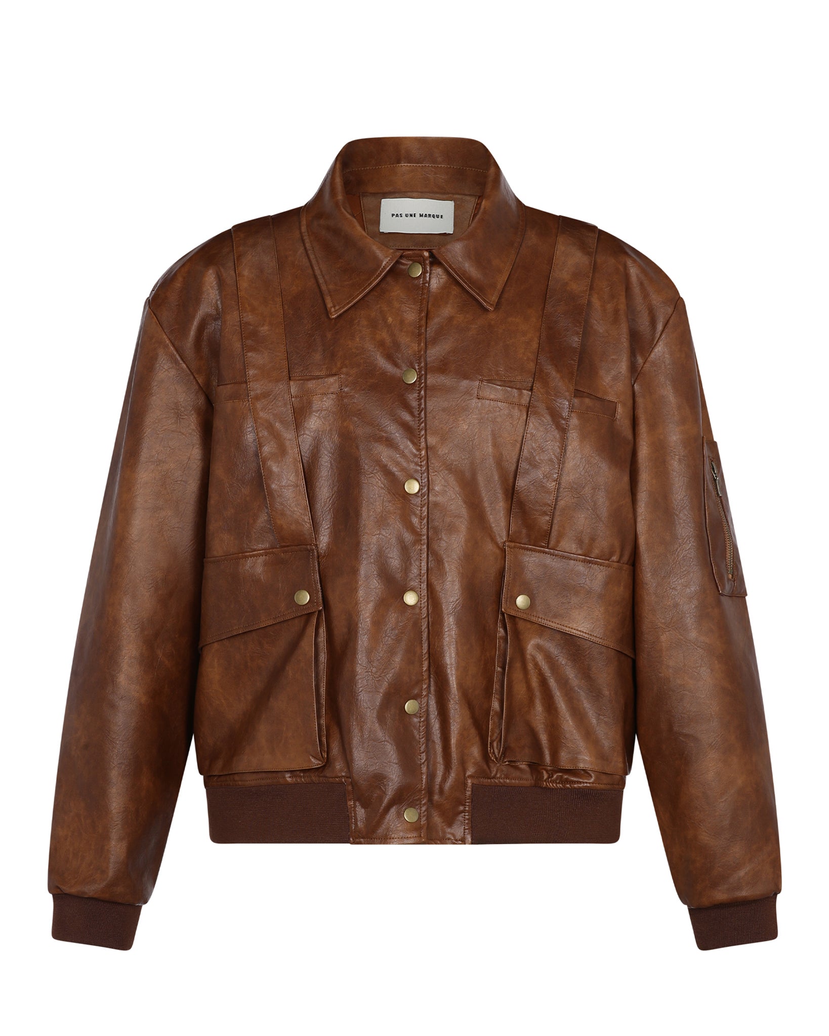 Military Vegan Leather Jacket (Brown)