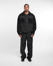 Cloth Leather Stripes Jacket (Black)