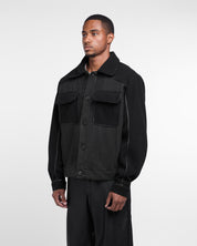 Cloth Leather Stripes Jacket (Black)