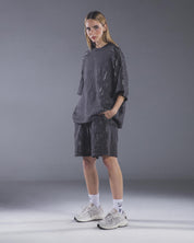 Double-Panelled Distressed Tee Shirt (Dark Grey / Mint)