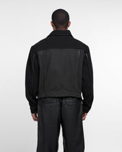 Cloth Leather Stripes Jacket (Black)