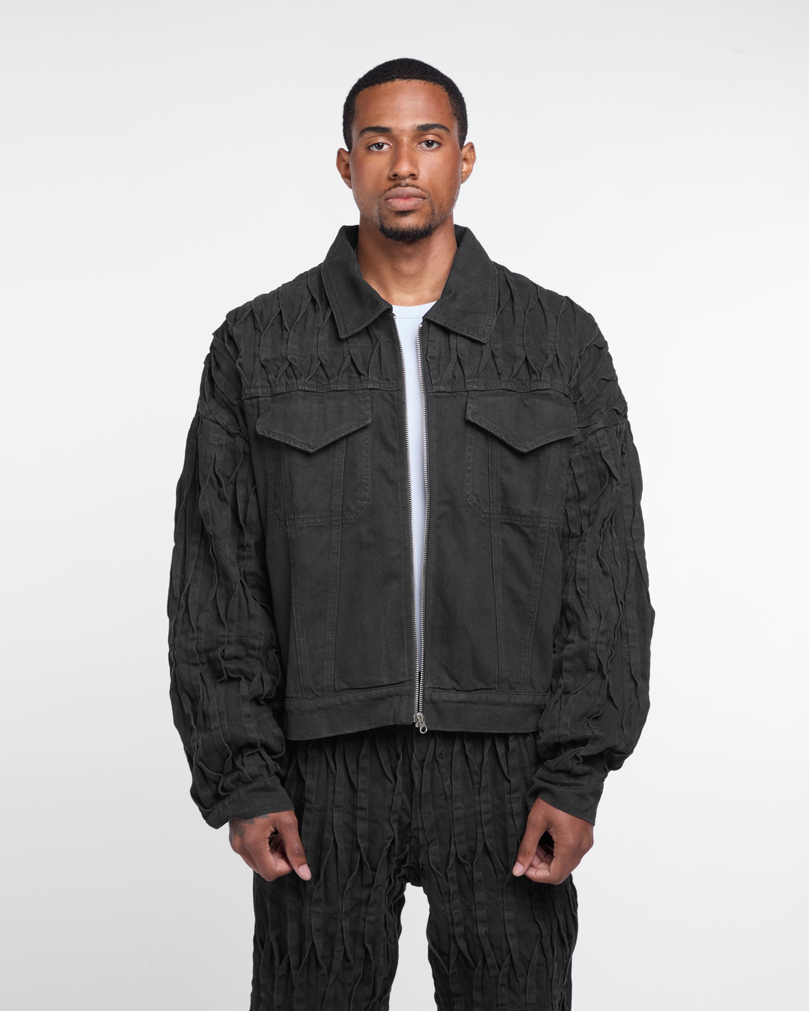 Pintuck Denim Jacket (Black)