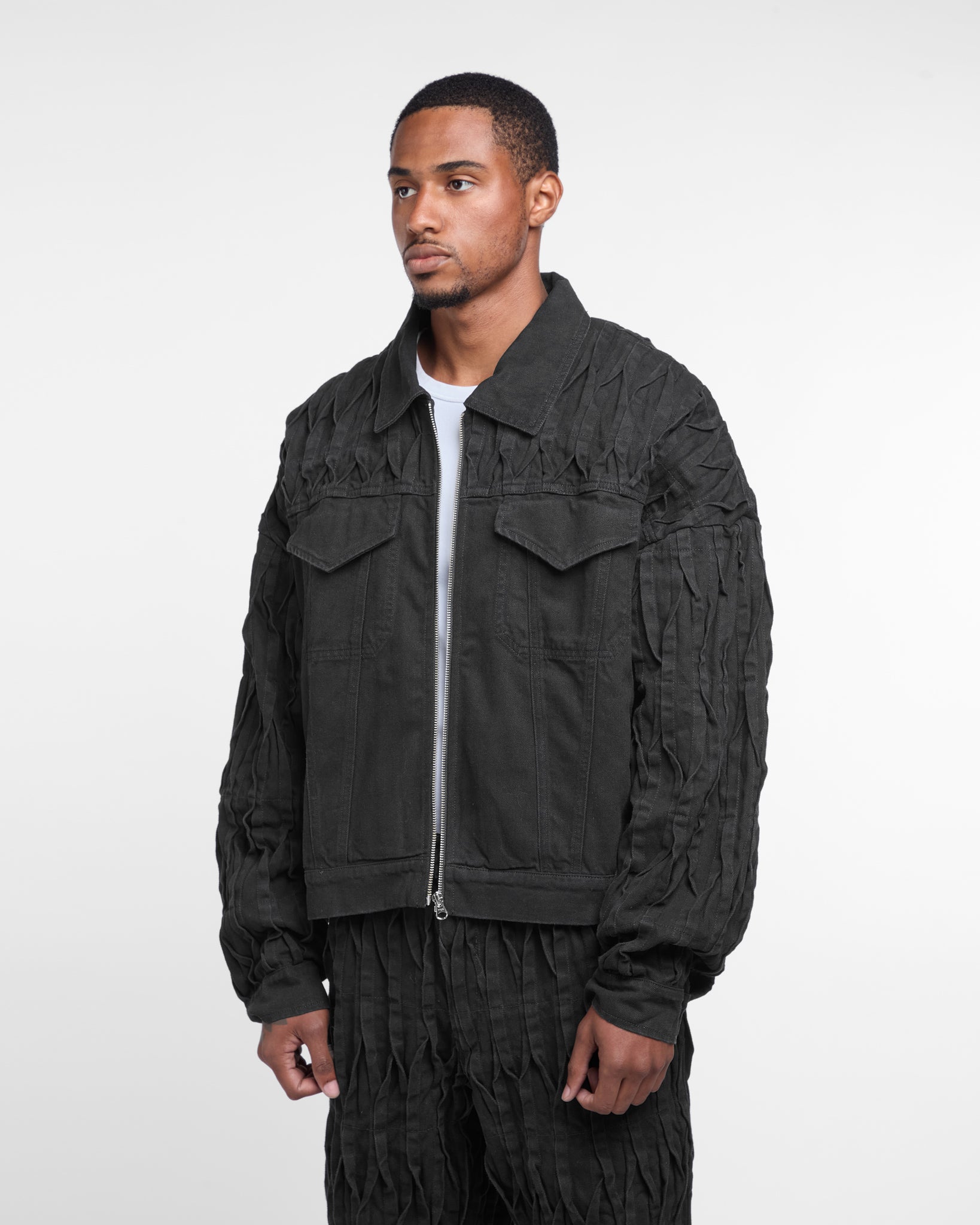 Pintuck Denim Jacket (Black)