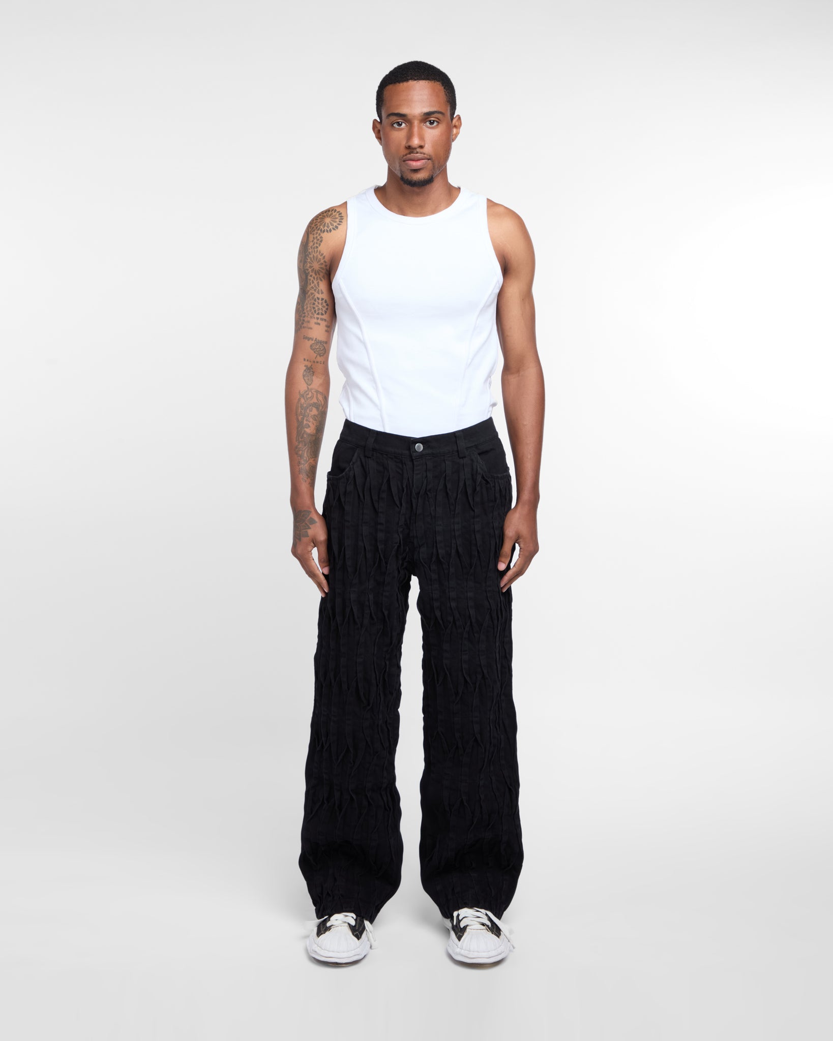Pintuck Denim Trousers (Black)