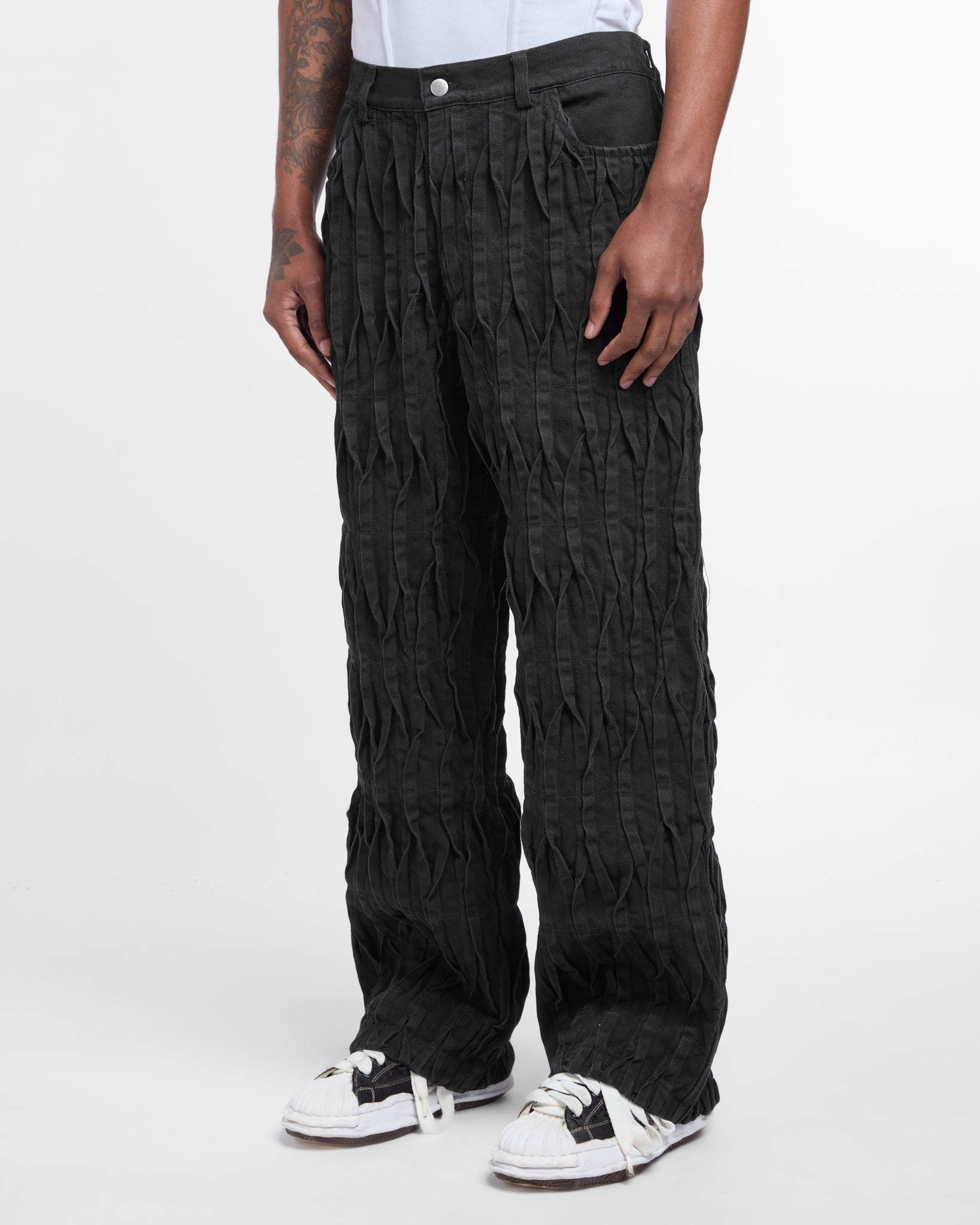 Pintuck Denim Trousers (Black)