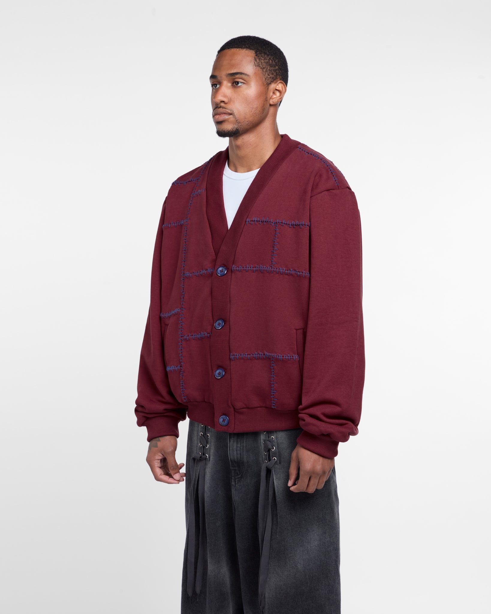 Paneled Cardigan (Burgundy)