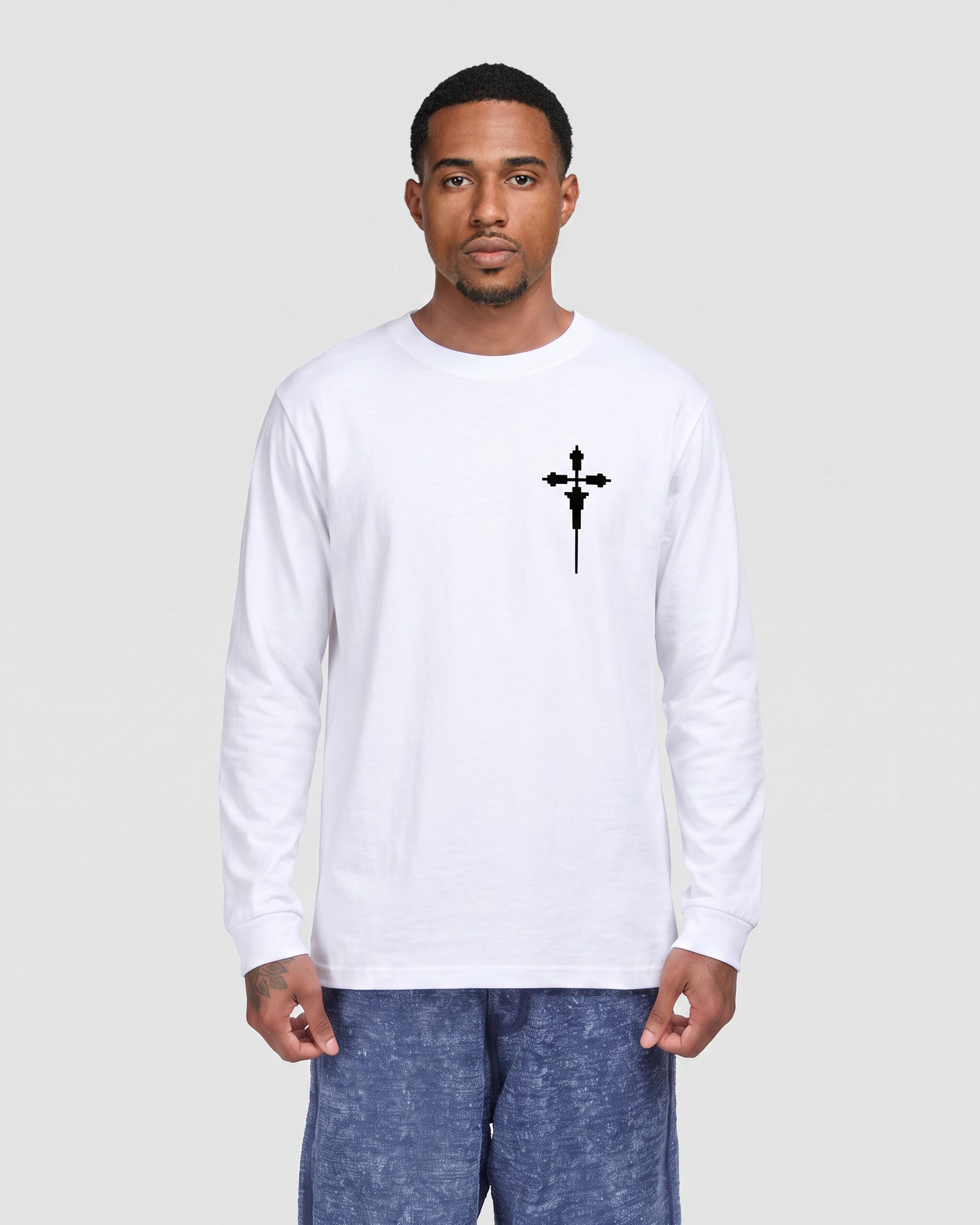 Cross Crewneck L/S Tee Shirt Regular (White)