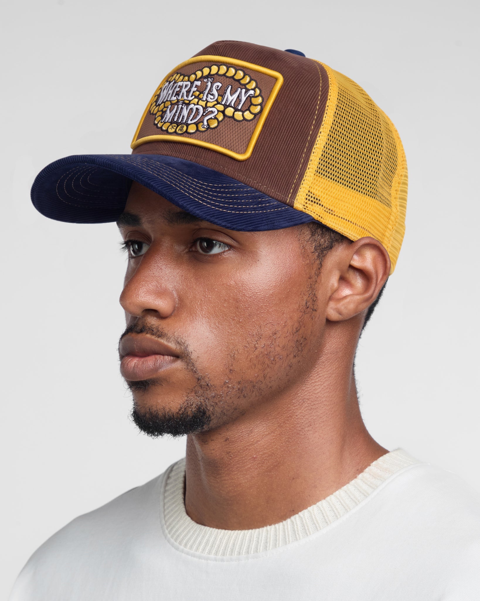 Where Is My Mind Trucker Hat (Brown/Yellow)