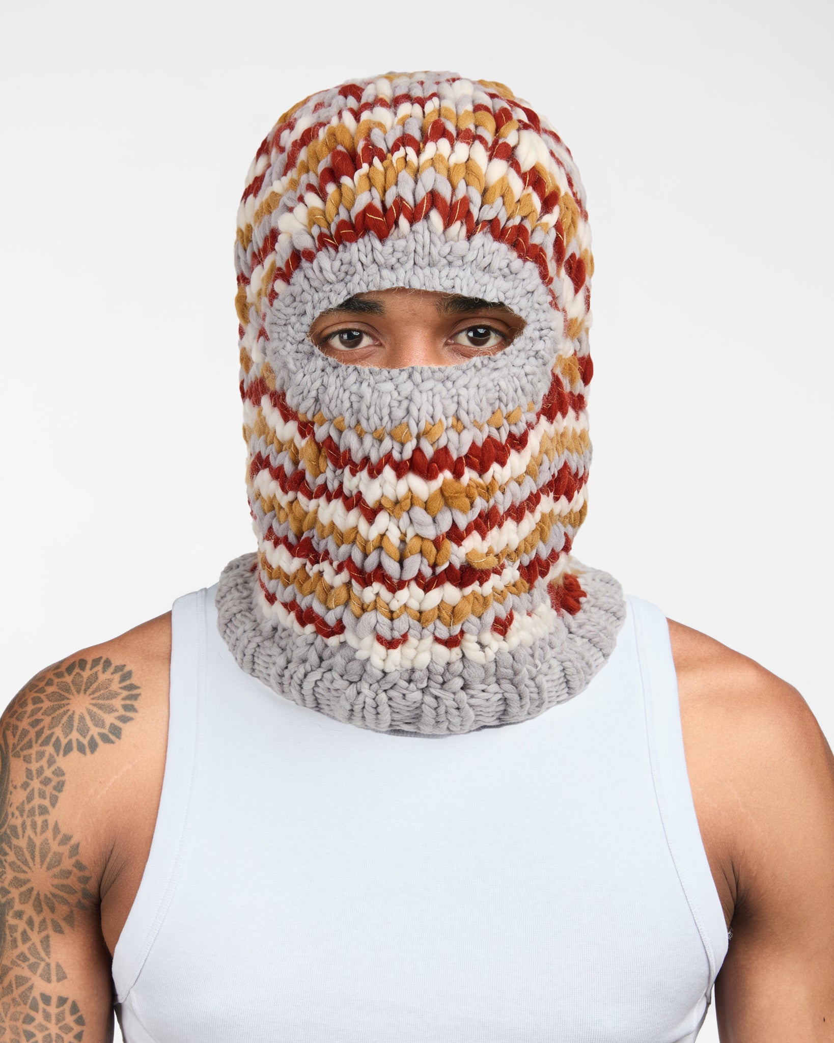 Knitted Puff Balaclava (Cream/Orange)