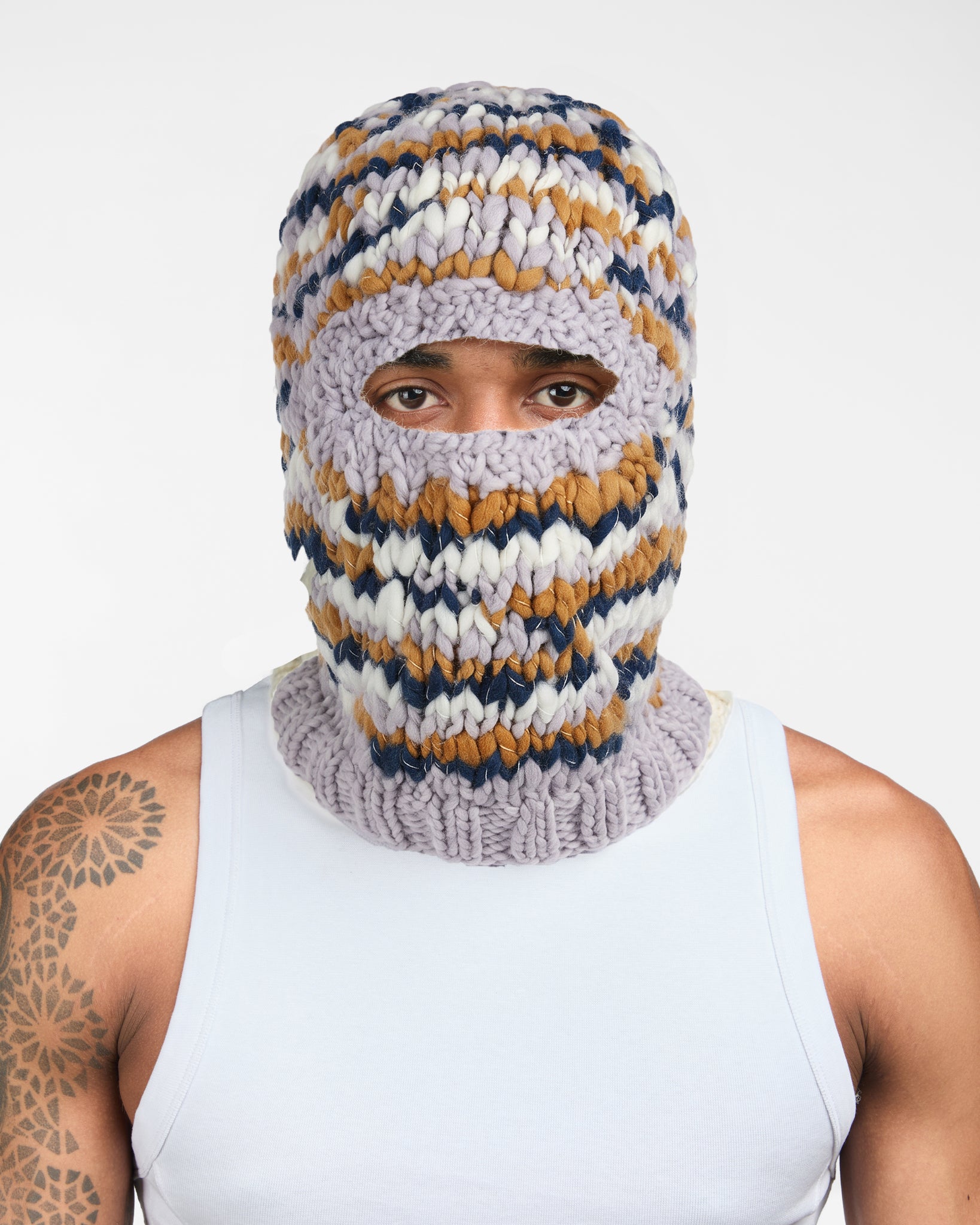 Knitted Puff Balaclava (Cream/Smoke)