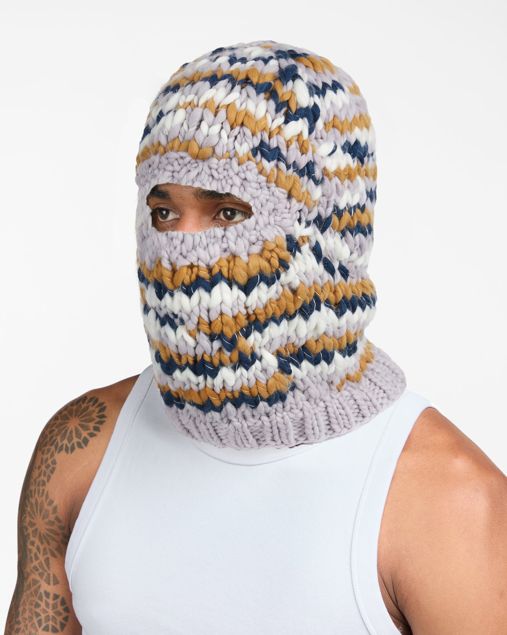 Knitted Puff Balaclava (Cream/Smoke)