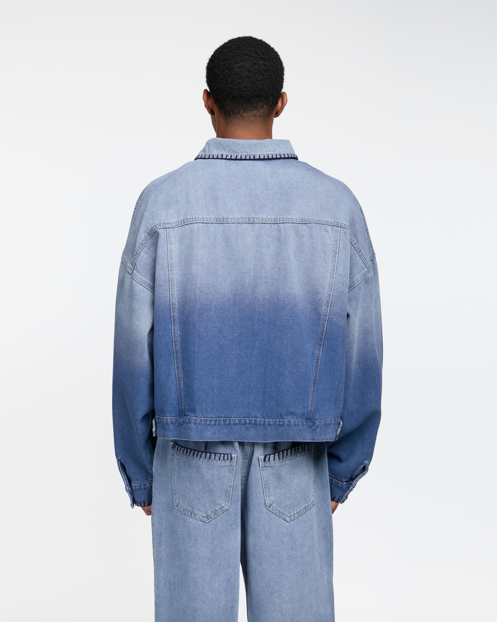 Hand-Embroidered Distressed Denim Jacket
