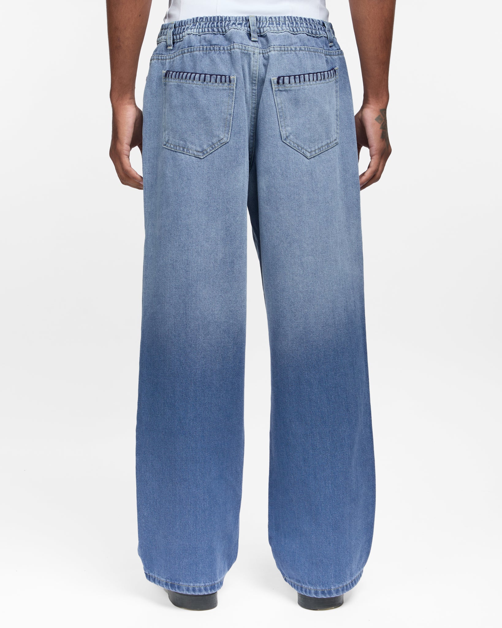 Hand-Embroidered Distressed Denim Pants