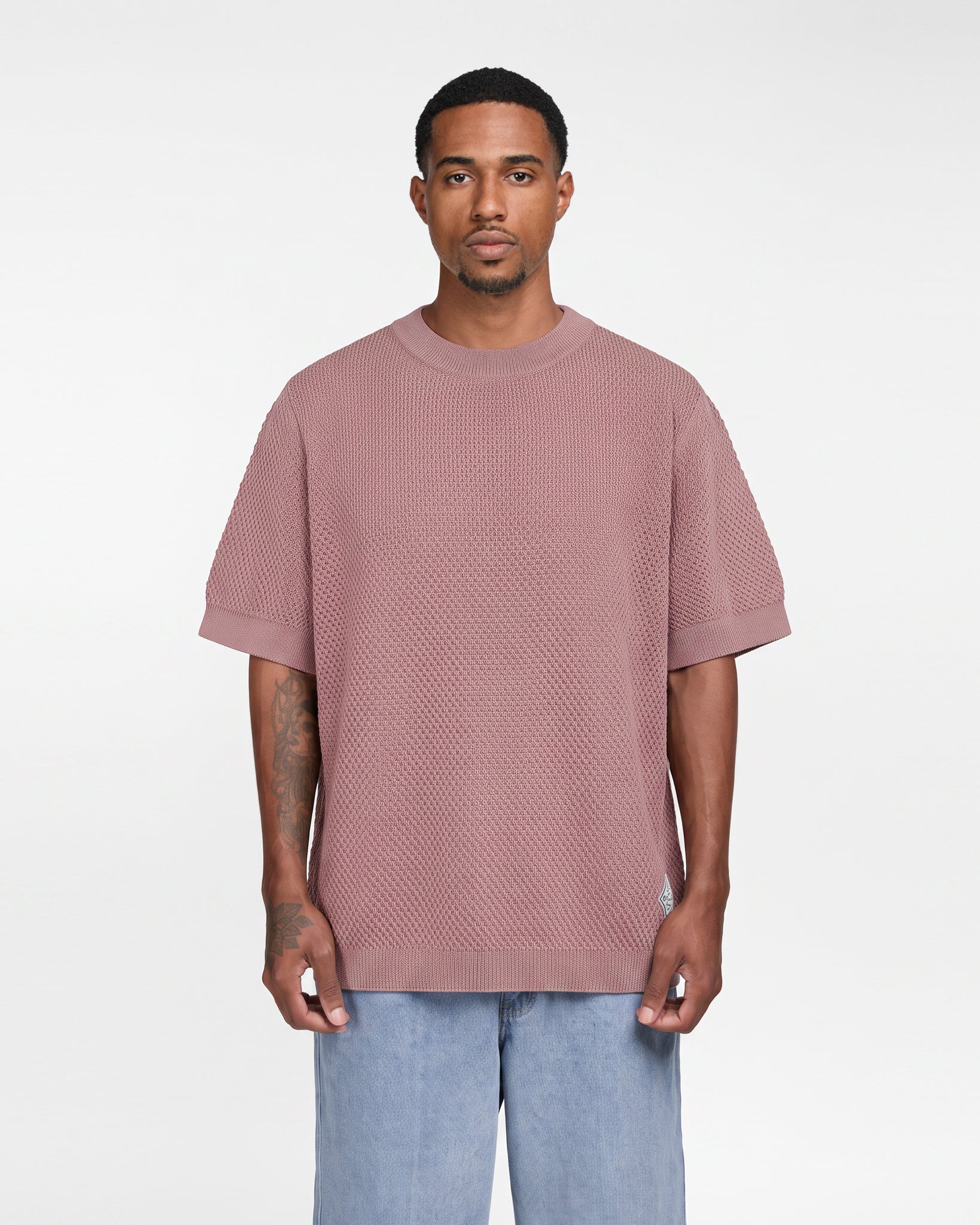 Textured Knitted Tee Shirt (Dusty Pink)