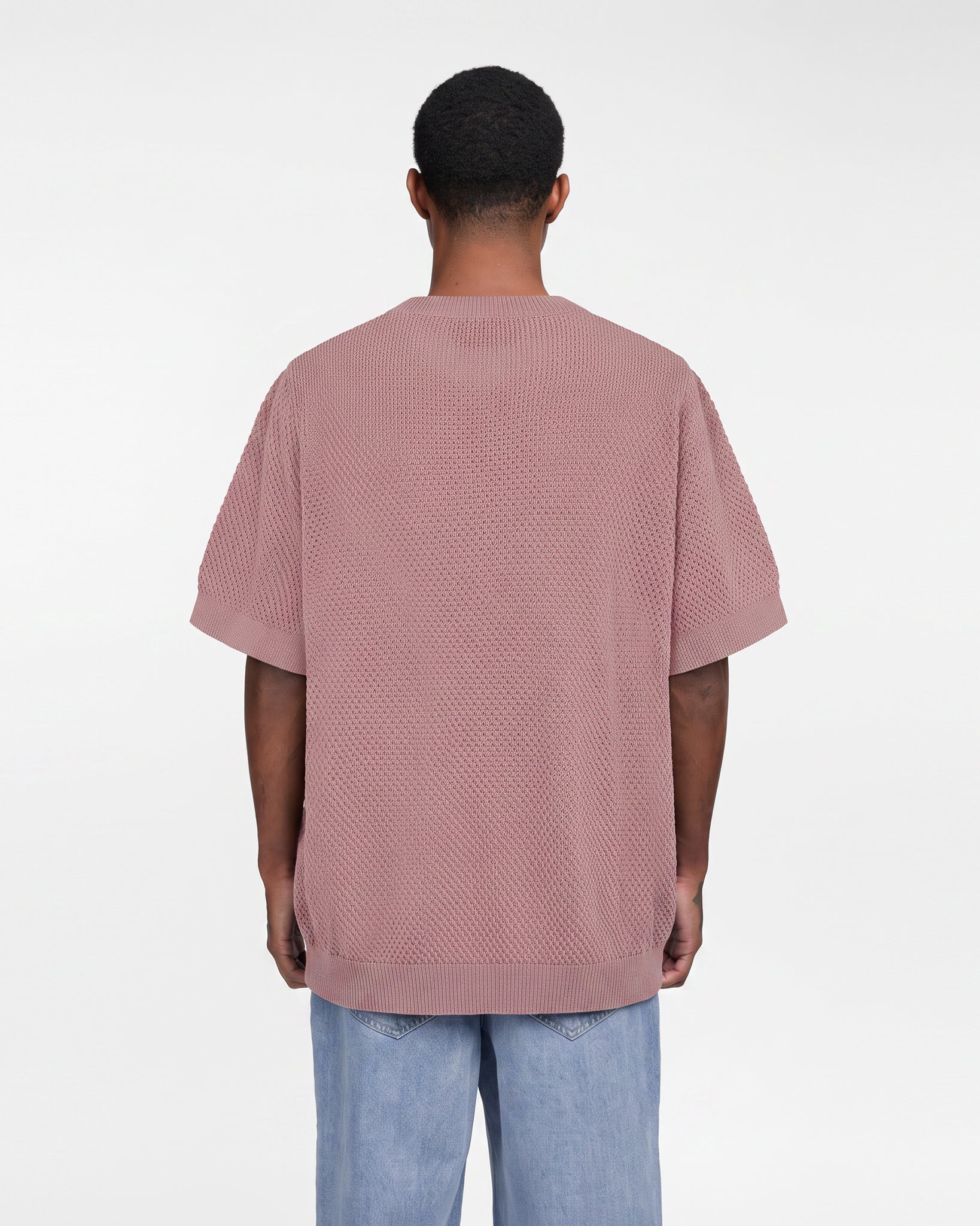 Textured Knitted Tee Shirt (Dusty Pink)