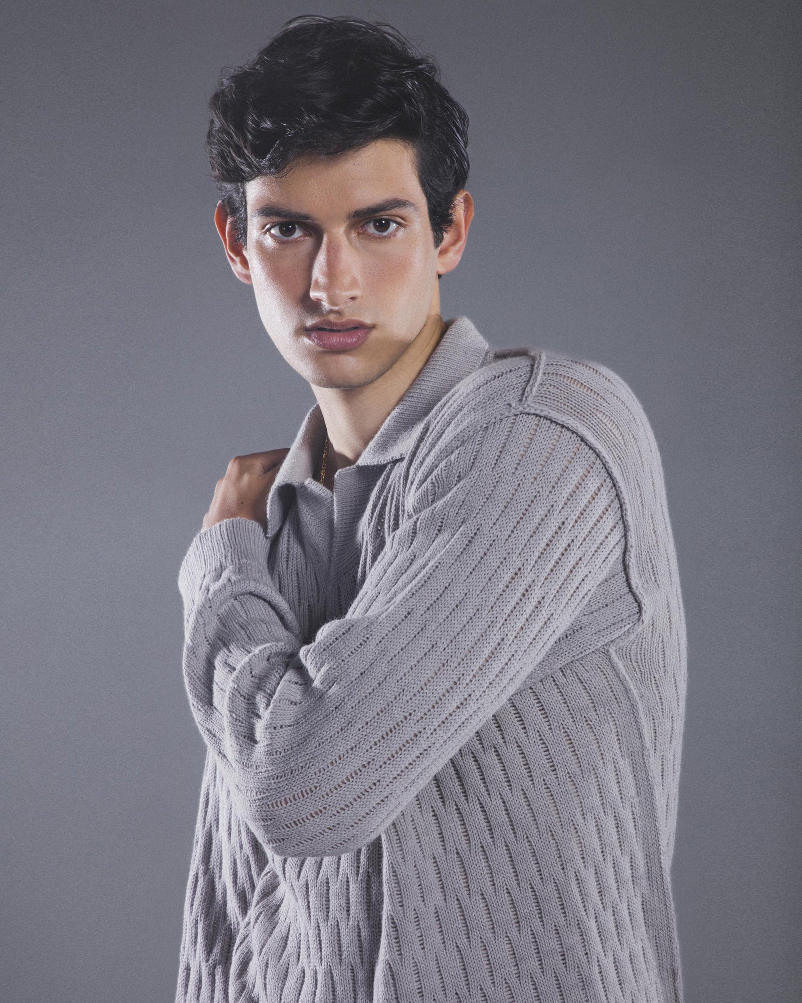 Knitted Polo Long Sleeve (Grey)