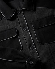 Cloth Leather Stripes Jacket (Black)