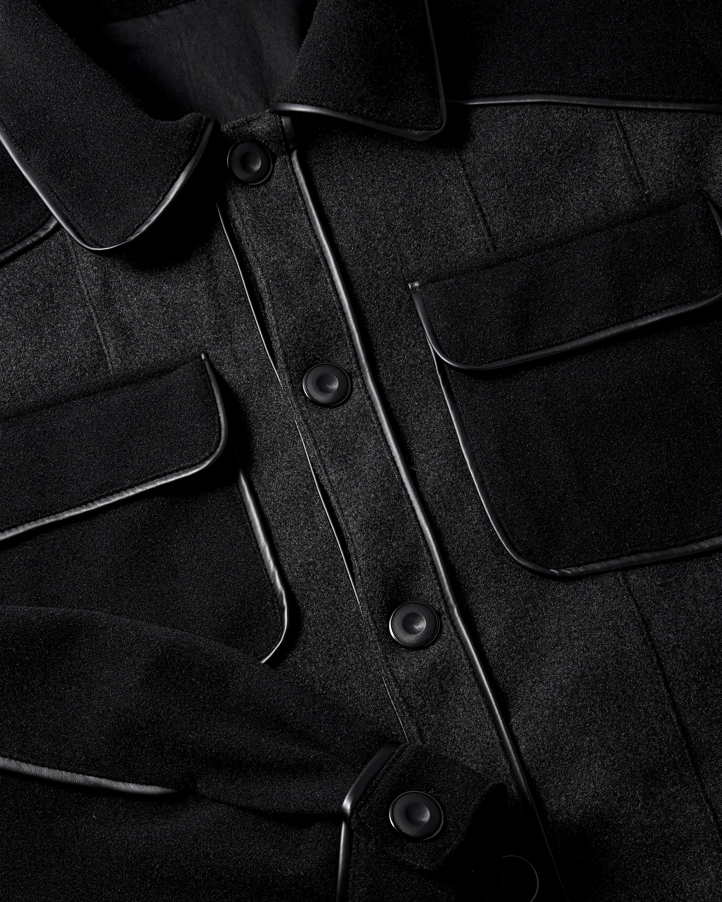 Cloth Leather Stripes Jacket (Black)