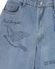 Sketch-Print Denim Pants