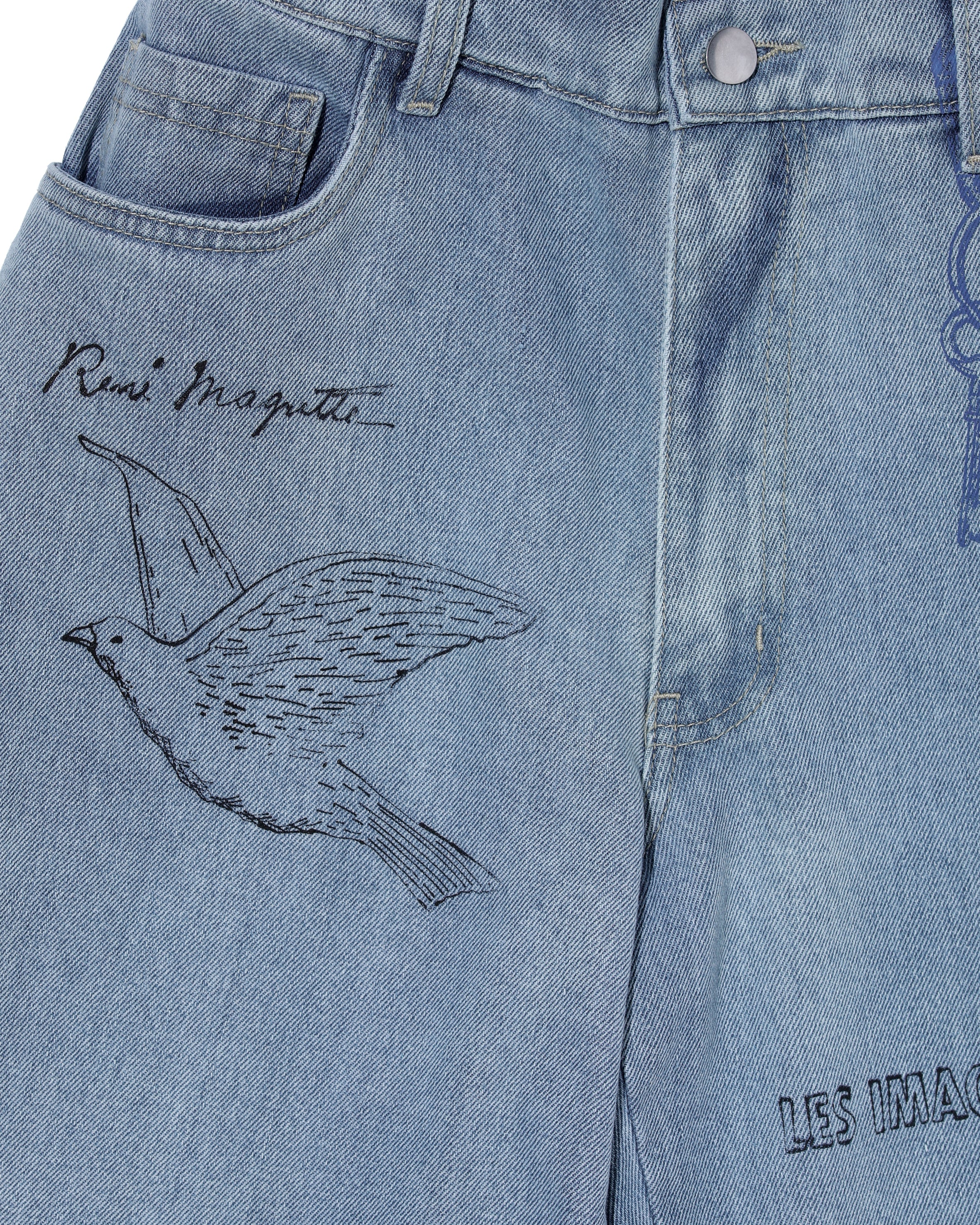 Sketch-Print Denim Pants