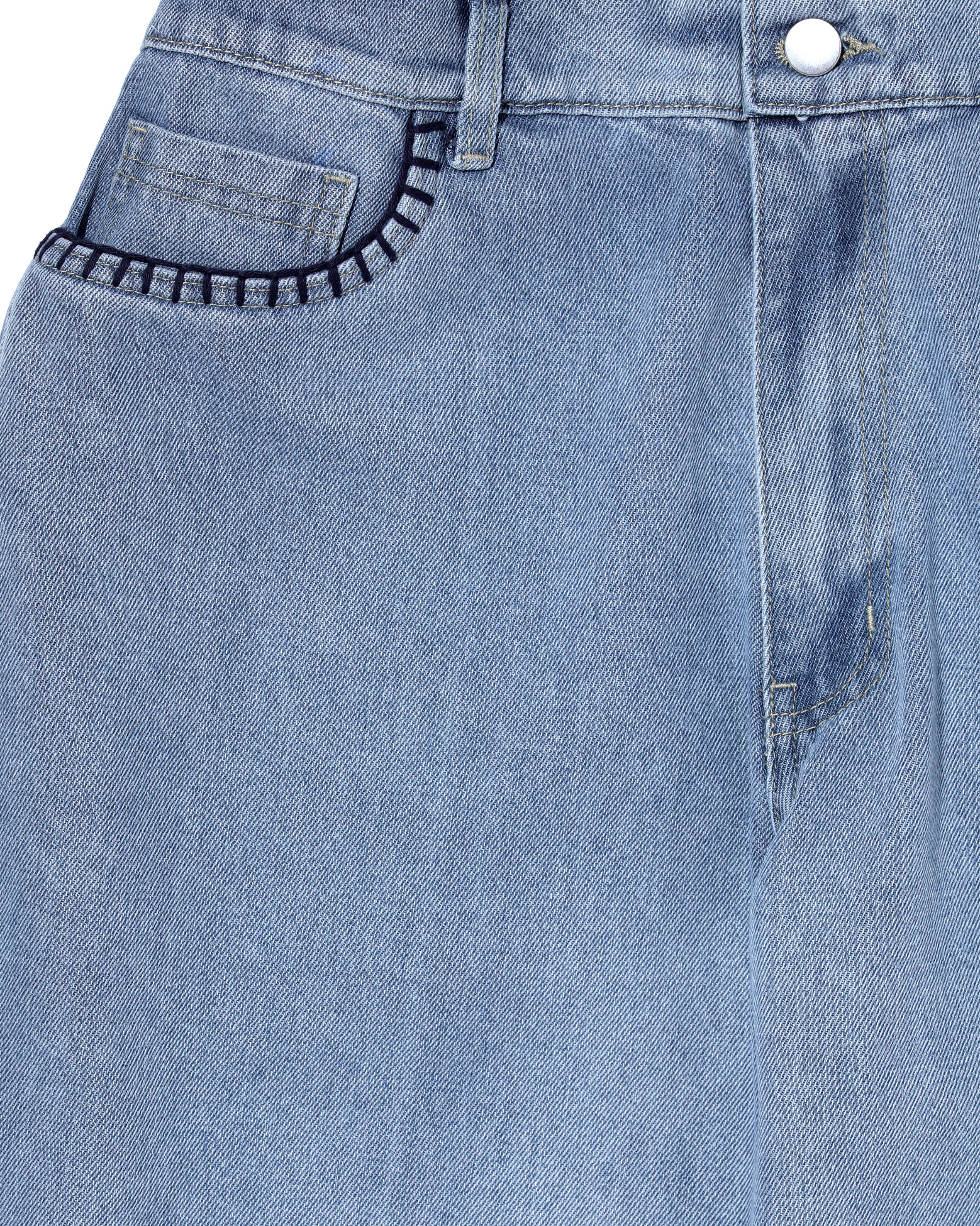 Hand-Embroidered Distressed Denim Pants