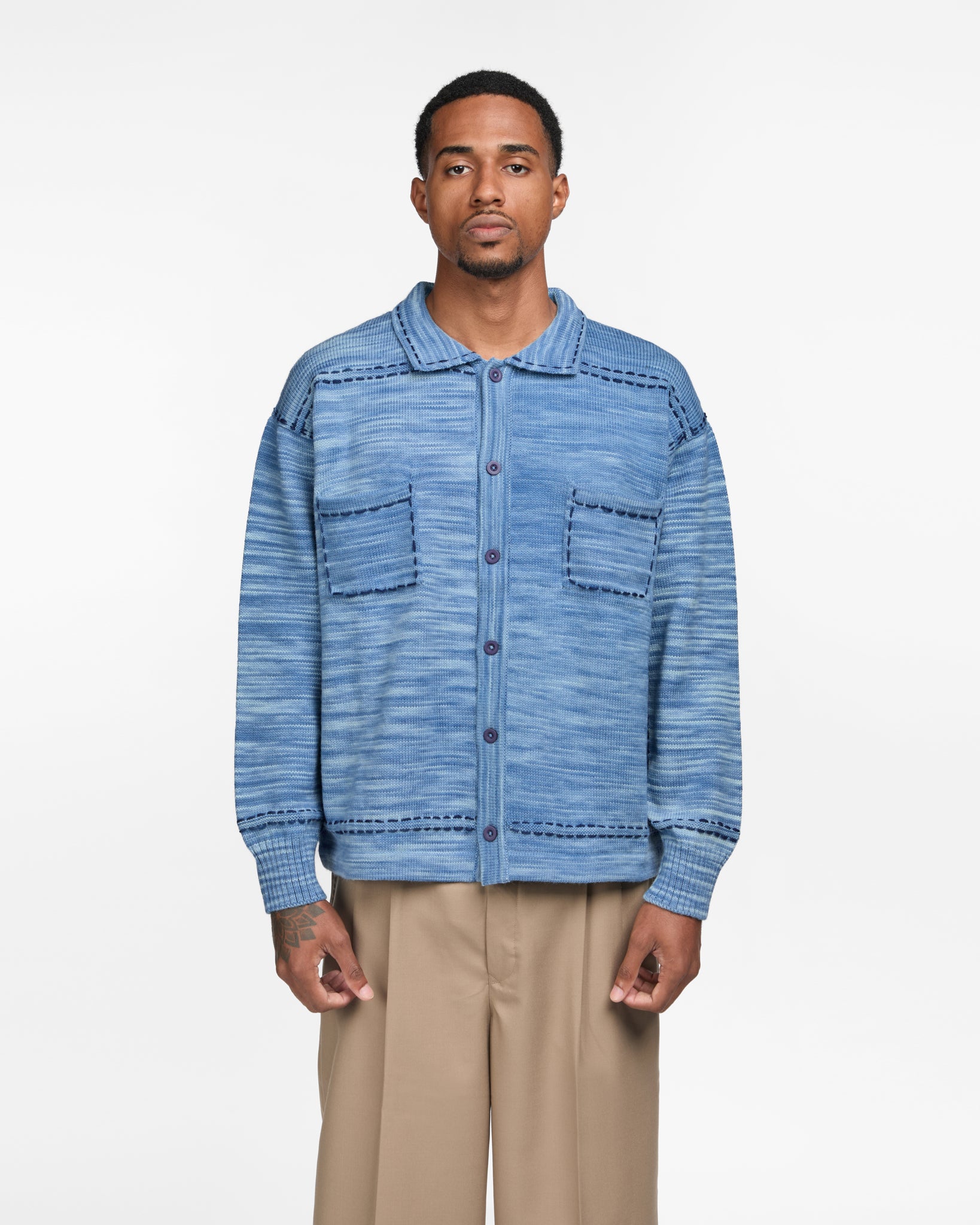 Embroidered Knit Shirt (Light Blue)