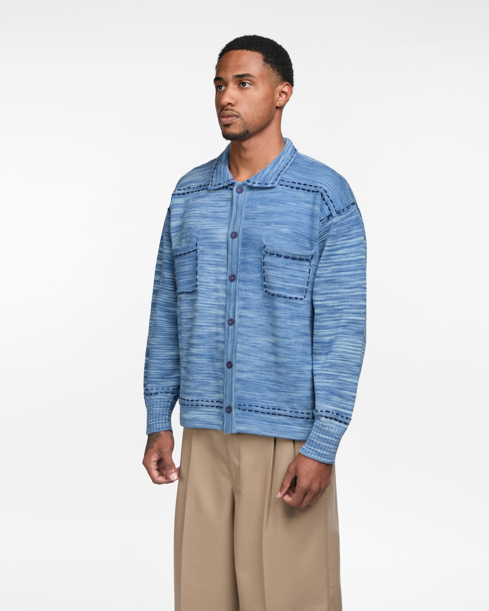 Embroidered Knit Shirt (Light Blue)