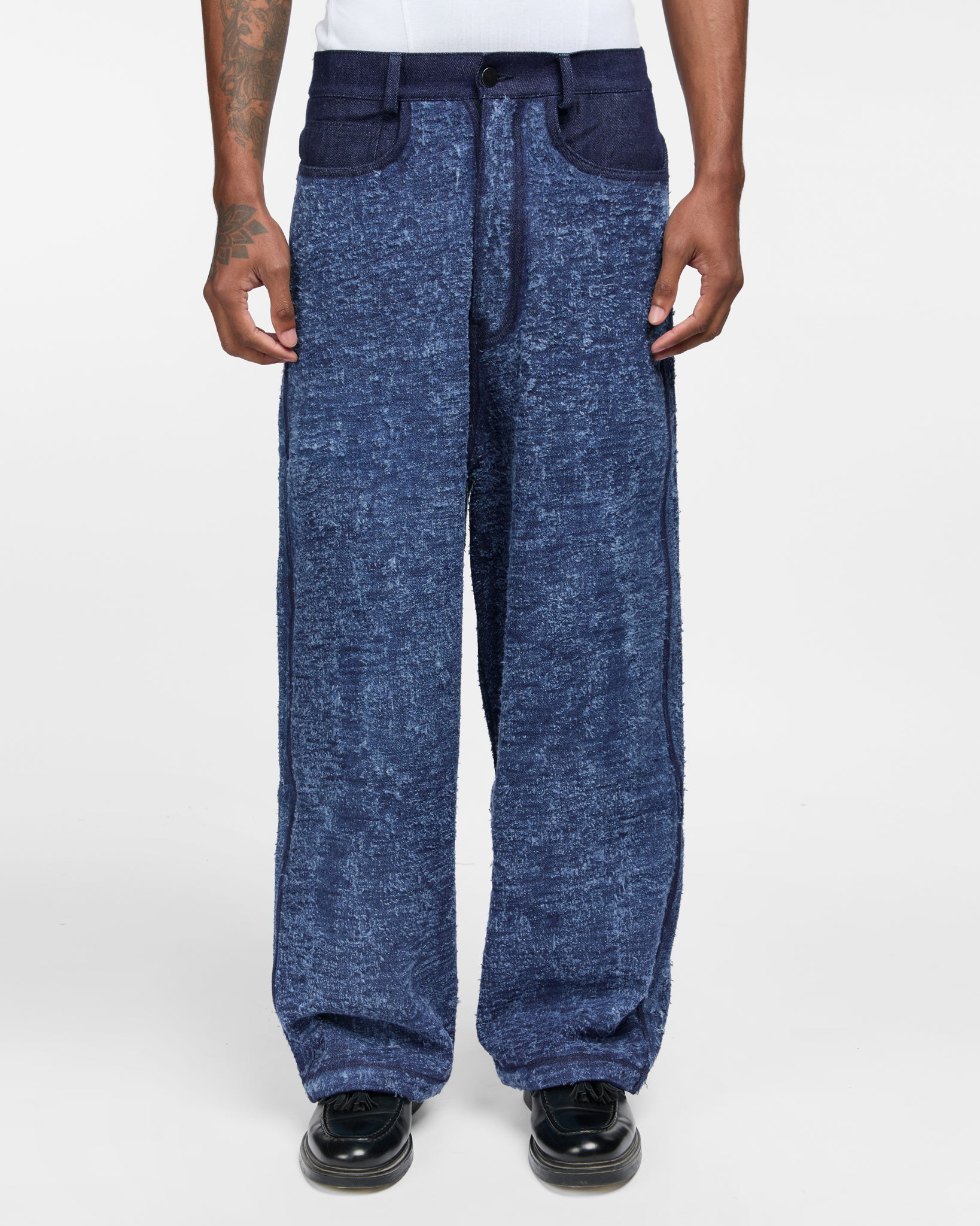 Double Paneled Distressed Denim Blue