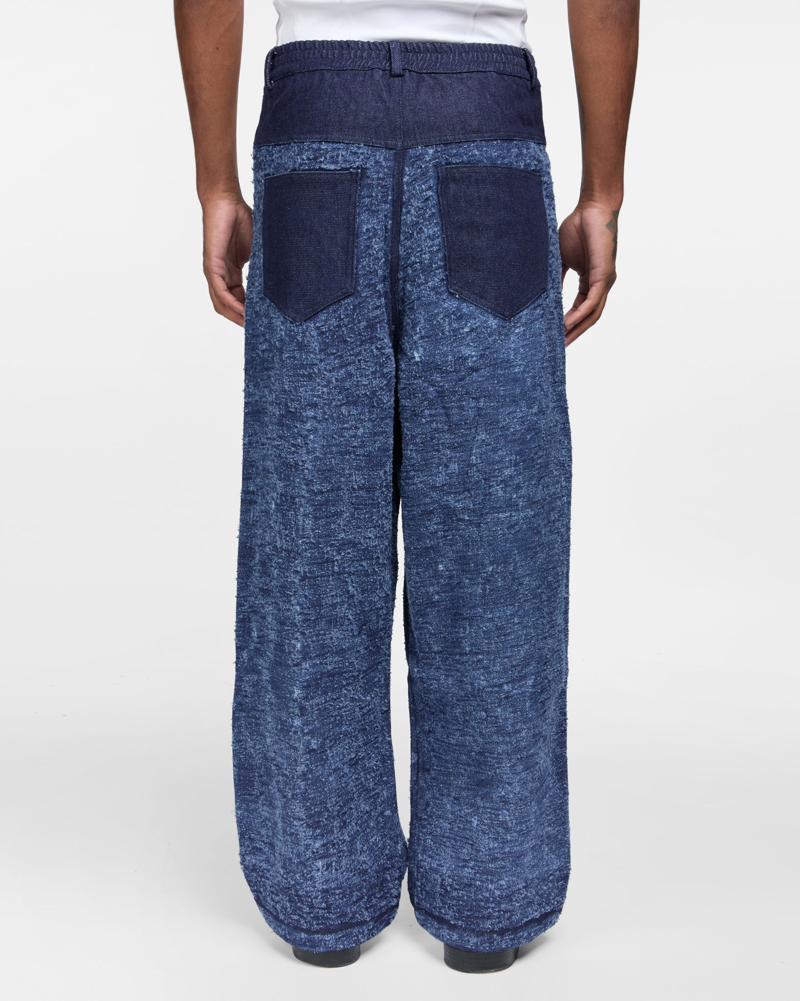 Double Paneled Distressed Denim Blue