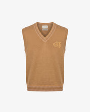 Knitted Sweater Vest (Lucuma / Camel)