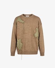 Knitted Distressed Sweatshirt (Moss Green / Brown)
